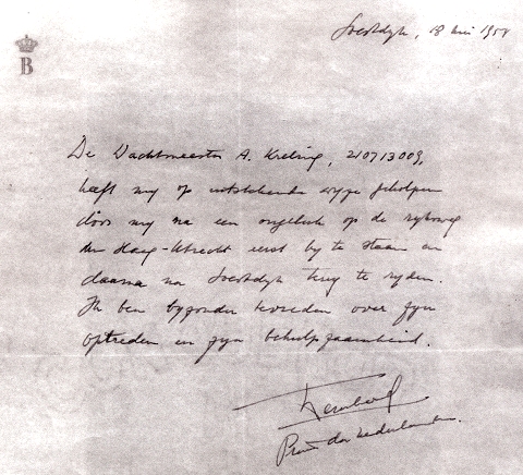Brief Prins Bernhard